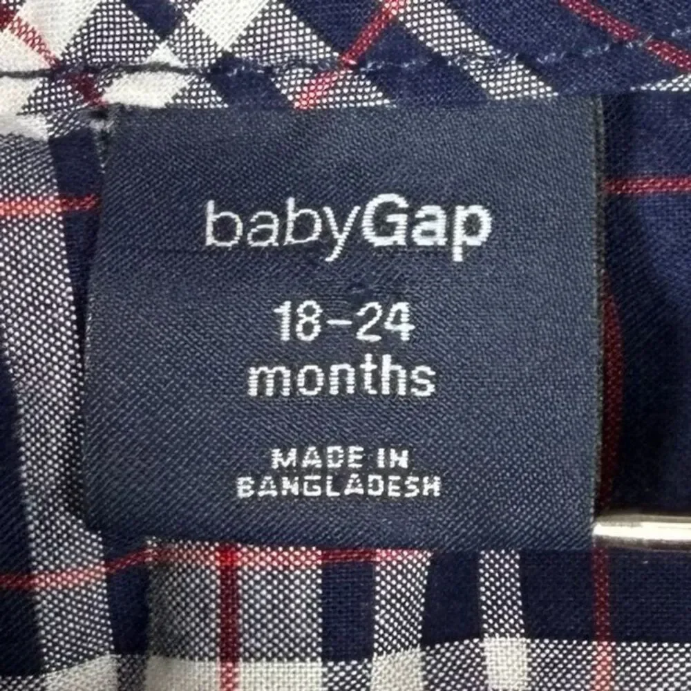 BABYGAP Baby Boys' Navy Blue Plaid Flannel Long Sleeve One‎ Piece Size 18-24M